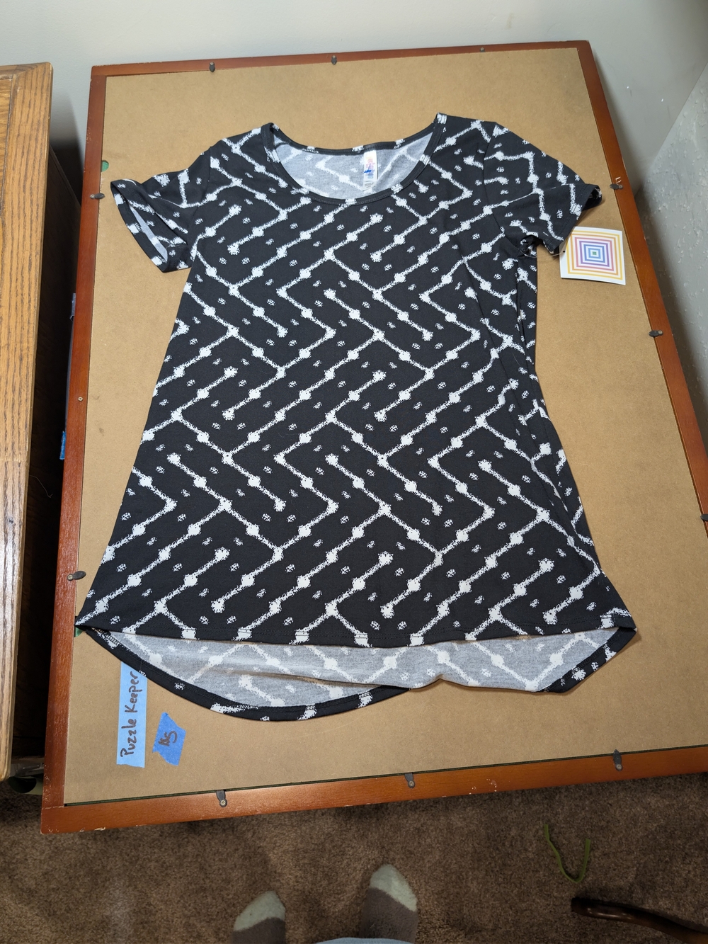 LuLaRoe Black Tee with White Geometric Print